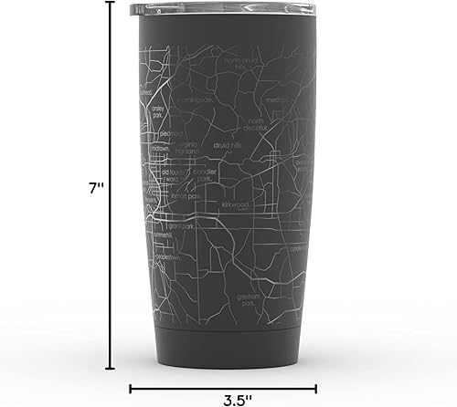 Vista 48 de Well Told Vaso de café aislado con diseño de mapa de Nueva York grabado, taza de acero inoxidable grabada (20 onzas, negro) con aislamiento de mapa
