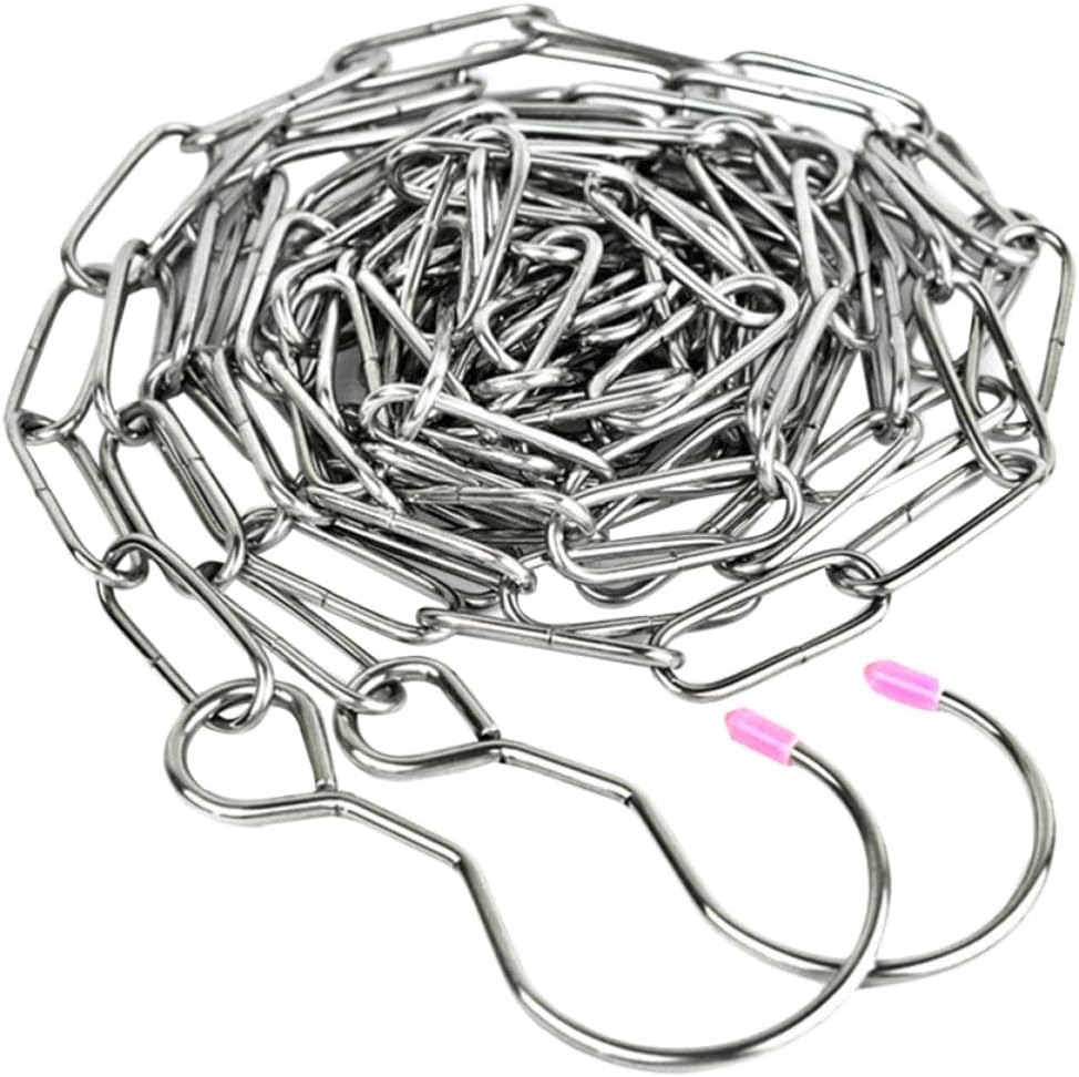 Portable Hanging Clothesline Stainless Steel Clothes Drying Chain with Hooks on Both Ends, 78.74 Inches Long Windproof for Home and Outdoor Activities