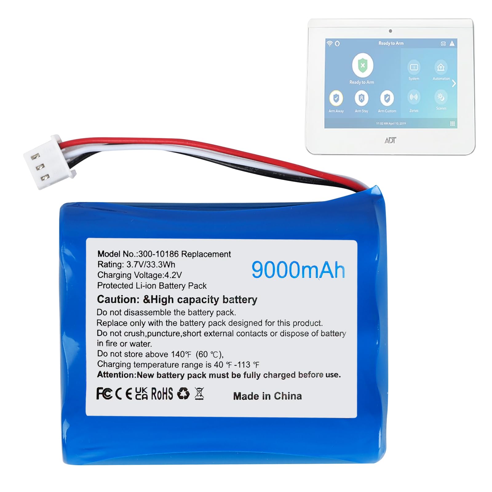 Replacement Battery 300-10186 for ADT Command Smart Security Panel ADT5AIO-1 ADT5AIO-2 ADT5AIO-3 ADT7AIO-1 Honeywell ADT 2X16 AIO Home Security Panel