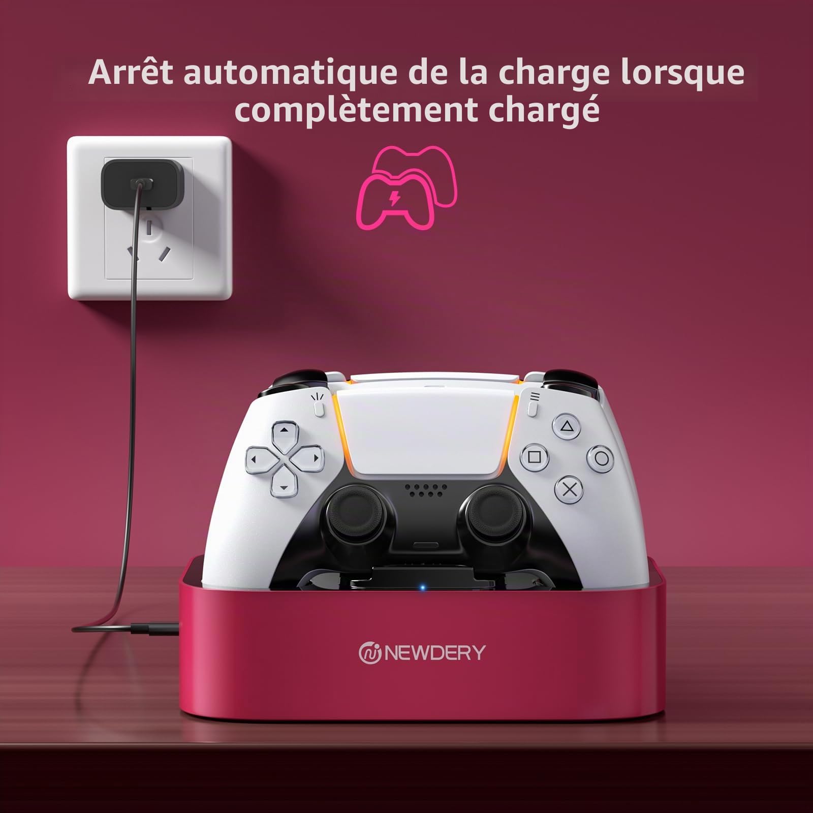 NEWDERY Station De Charge Pour Manette PS5 Compatible Avec Manette Dualsense Edge, Station De Charge Rapide Avec Câble