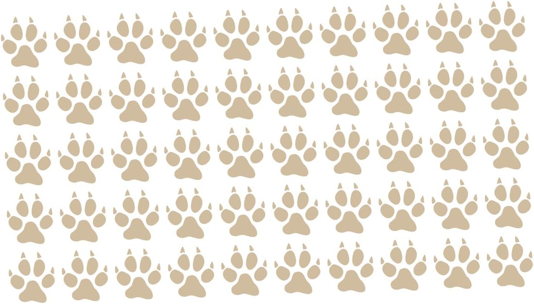 Set of 50-2 inch Beige Dog Paw Prints with Nail marks Vinyl Decals
