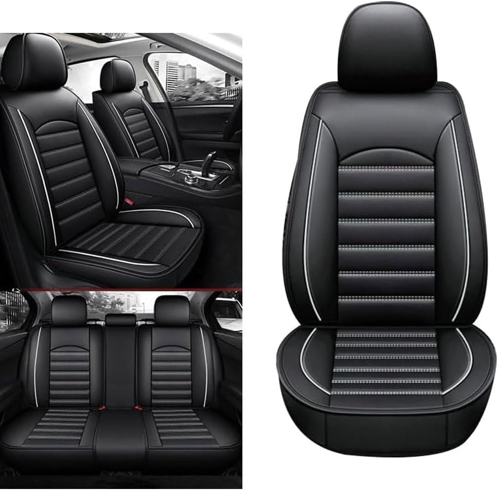 Auto Sitzbezüge Sets Für Mercedes W177 A-Class W168 W169 W176 A-Klasse A160 A180 A190 A200 A220 A250, Leder Wasserdicht Innenraum Schonbezüge sitzschoner vorne und hinten,D/Black and White
