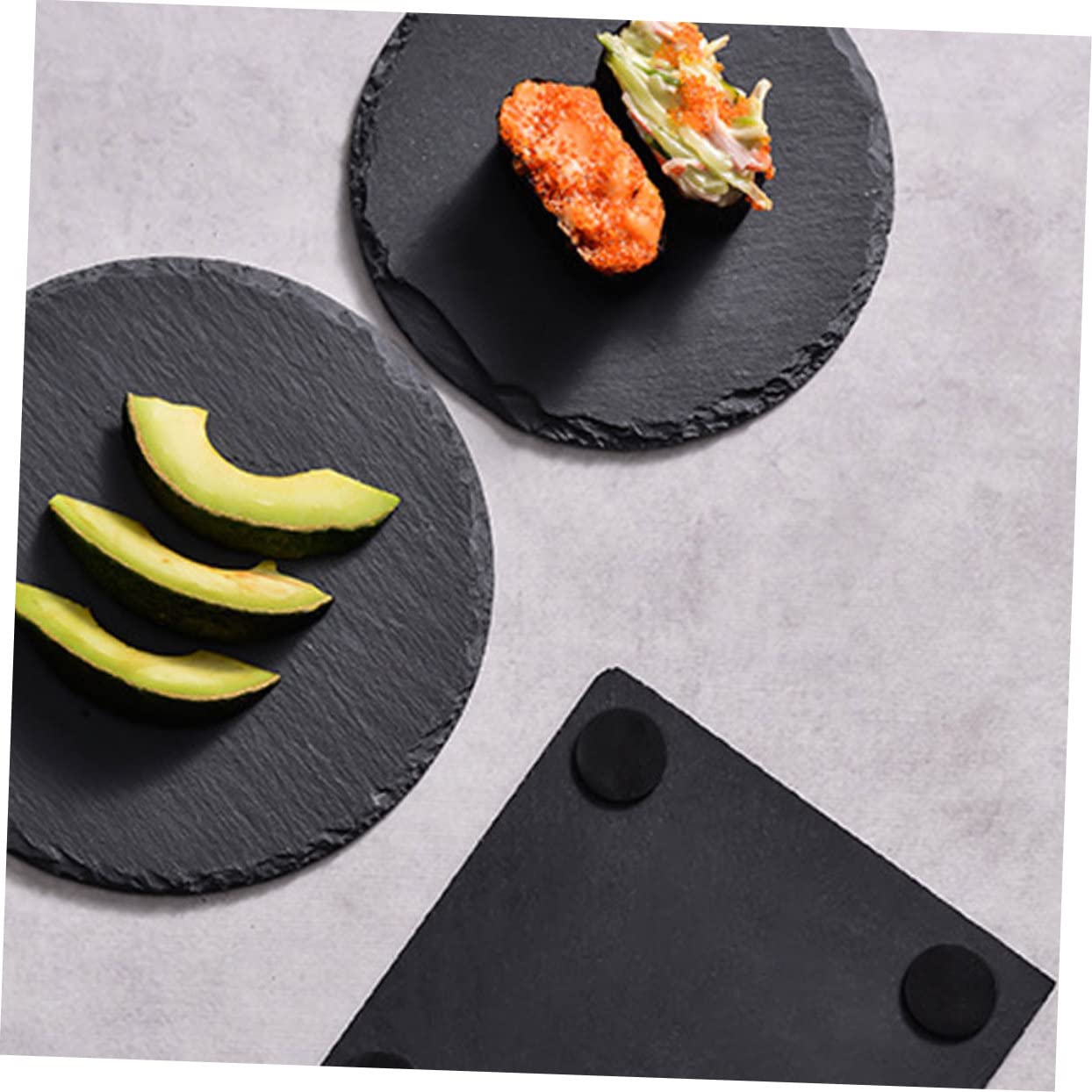 Ipetboom Plato de Piedra Redondo Negro de Pizarra para Servir Alimentos | Uso en Restaurante y Hogar, Apto para Desayuno y Postres, Estilo Rústico Creativo