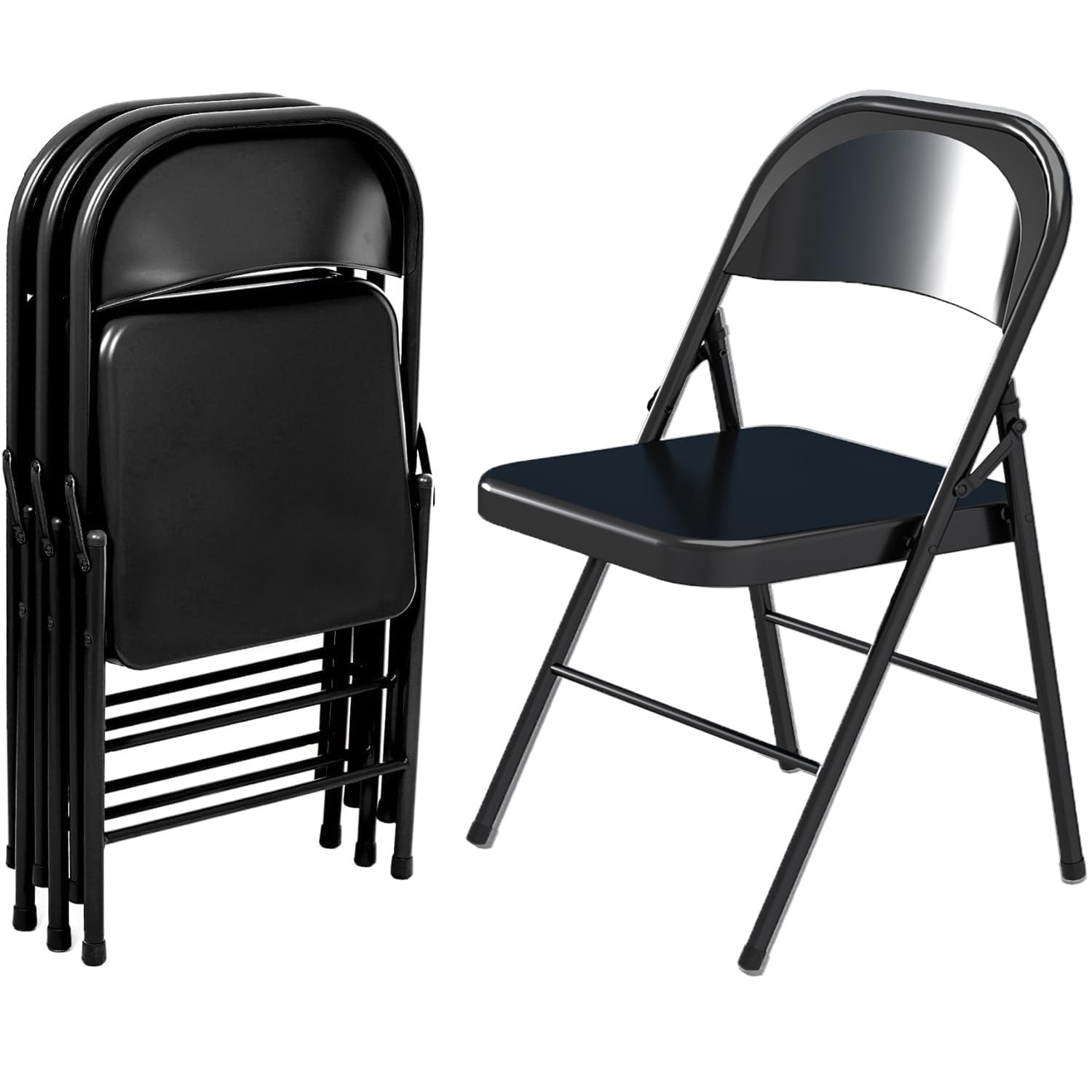 V&LX 4-Pack Chair 30" Metal Folding Steel Chairs Foldable Chair 4 Pack for Office Meeting Party Patio, Black