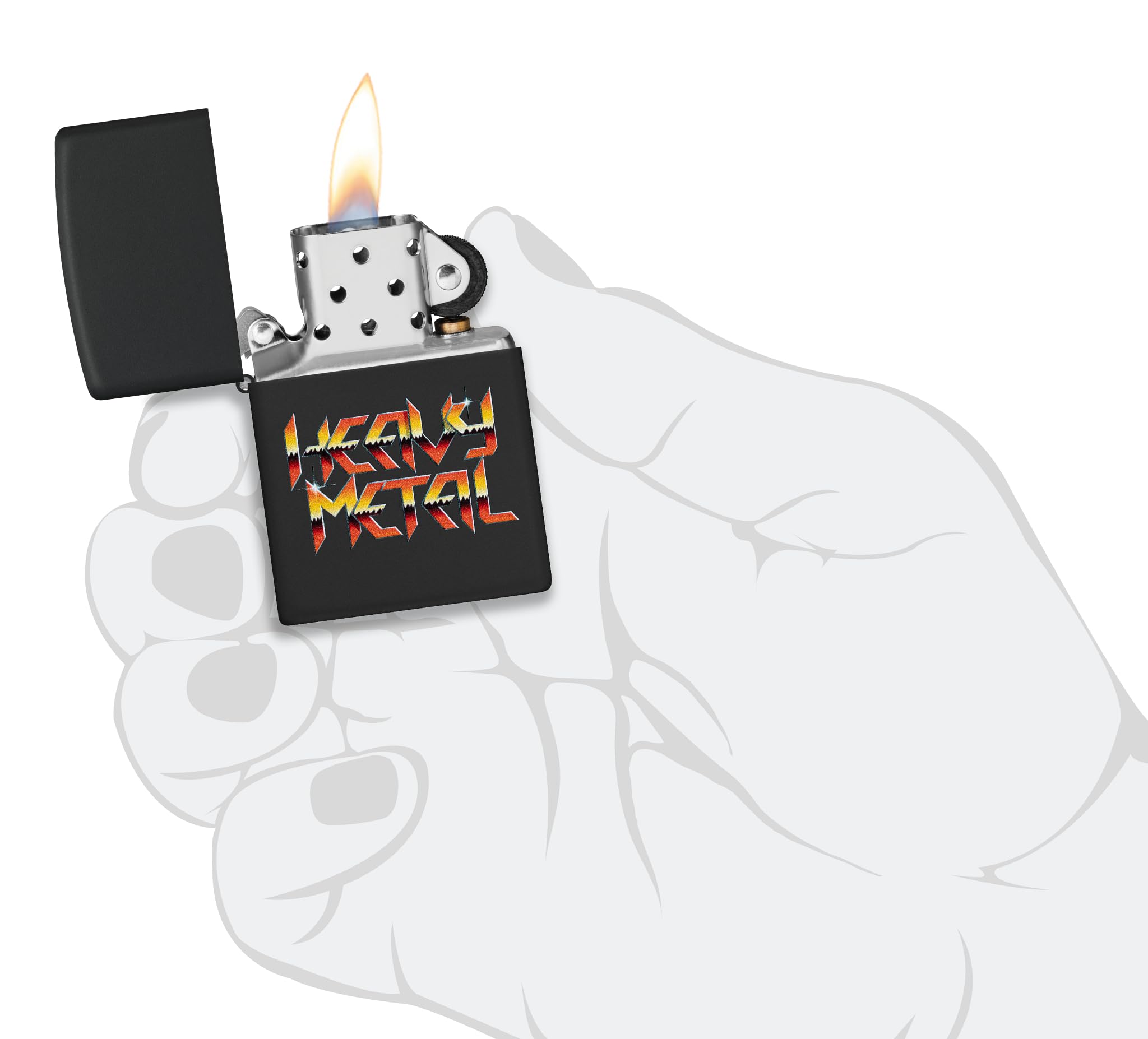 Zippo Sturmfeuerzeug - Heavy Metal, Black Matte, Color Image - Nachfüllbar - Wiederverwendbar - Windfestes Design - Geschenkbox - Made in USA