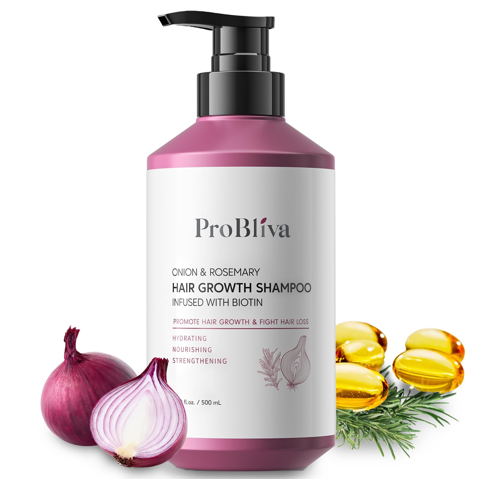 Onion & Rosemary Hair Growth Shampoo: Biotin Infused Shampoo Promotes Healthier, Thicker and Stronger Hair for Men & Women