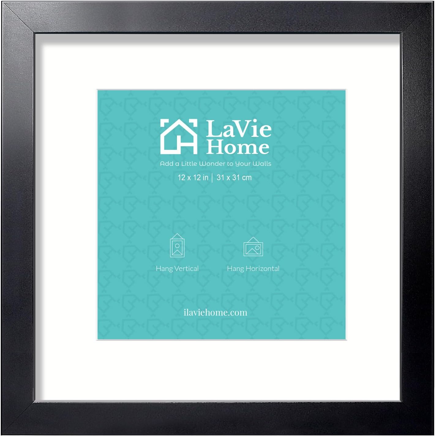 LaVie Home 12x12 Picture Frame Black Poster Frame,Display Pictures 8x8 with Mat or 12x12 Without Mat, Stable and Sturdy Frame and Polished Plexiglass, Horizontal and Vertical Format of The Walls