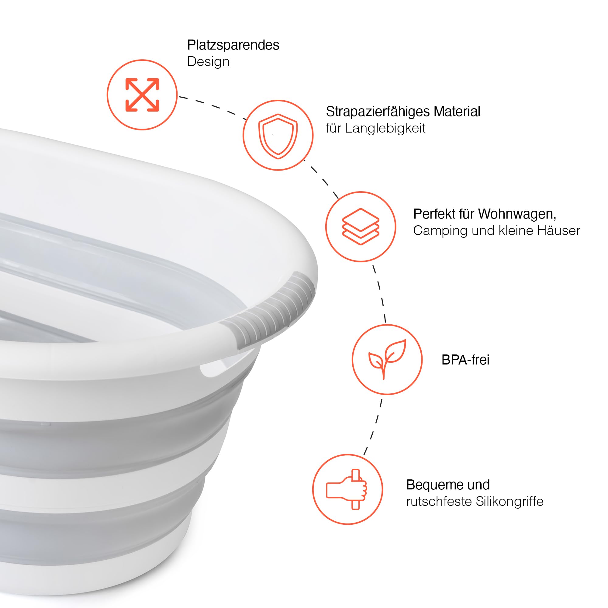 SAMMART 42L - Cesto portabiancheria, in plastica, pieghevole, con 3 manici, portatile, salvaspazio (1, bianco/azzurro mare