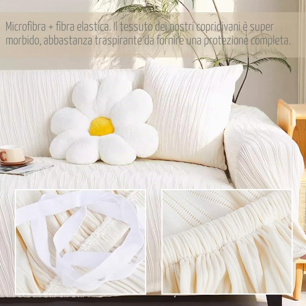 Highdi Estate Copridivano, Nordico Copridivano Elasticizzato, Universale Fodere Copridivani, Copridivani con Braccioli, Antiscivolo Sofa Protettore -Tinta Unita (Bianco,5 posti (305-360cm)
