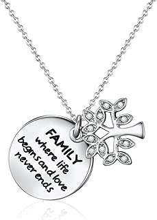 Mestige Family Forever Necklace with Swarovski Crystals (Silver), Gifts Women Girls, Pendant, Tree of Life, Inscriptions (MSNE3013)