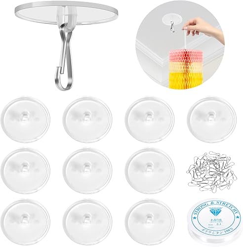 Paquete de 10 ganchos de techo autoadhesivos con línea para colgar linternas de papel de 80 pies, ganchos de pared de techo extraíbles sin daños y