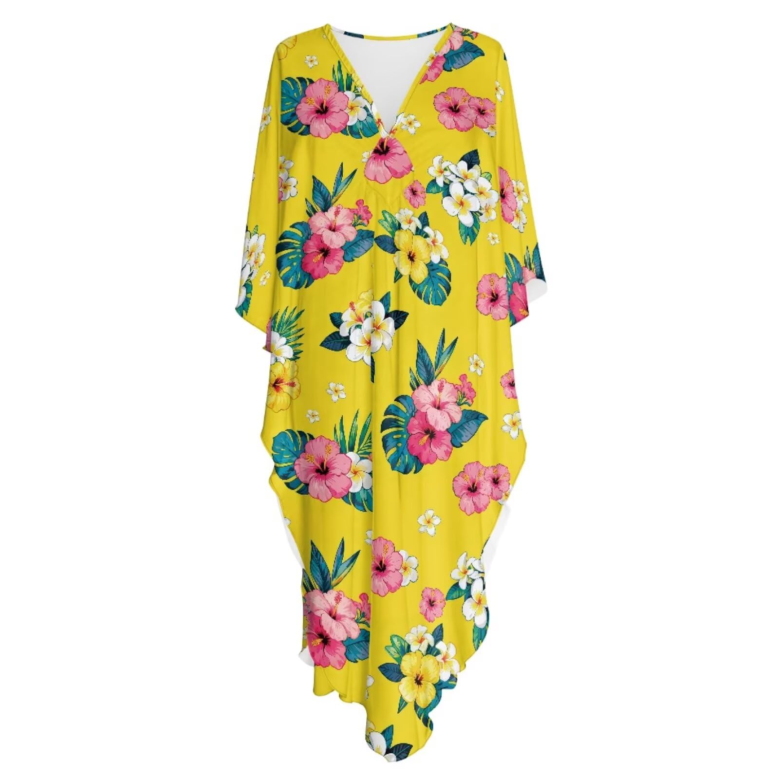 Poceacles Tropikalna sukienka kaftan z kwiatowym nadrukiem dla kobiet plus size strój kąpielowy okrycie letnie okrycie plażowe hawajska sukienka