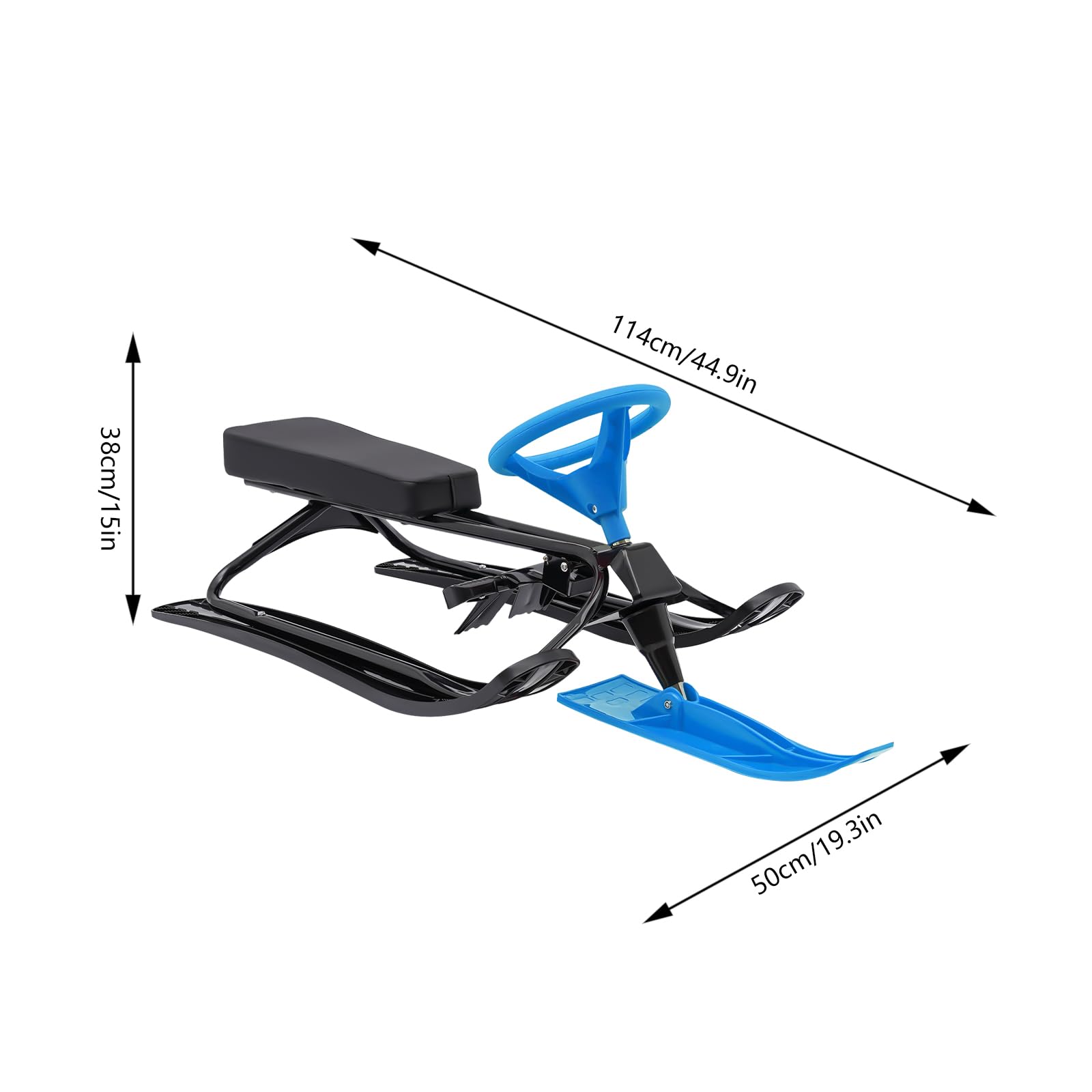 Luge de direction avec 2 freins à pied, luge avec volant pour enfants à partir de 7 ans et adultes, max. 100 kg, luge à patins Skibob, 114 x 50 x 38 cm