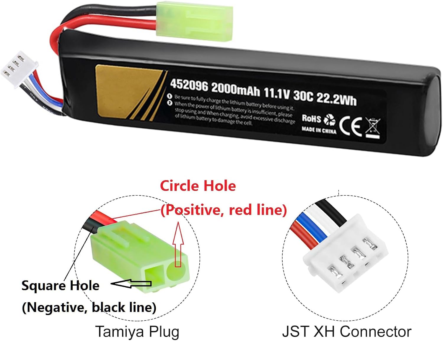 11.1V lipo battery airsoft Rechargeable 11.1 lipo battery 2000mAh 30C Hobby Battery with Mini Tamiya & JST XH Connector for Airsoft Model Guns Rifle RC Car Drone with 11.1V USB Battery Charger