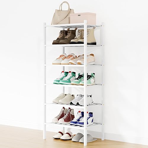 Miniatura 68 de Smiry Estante para zapatos, organizador de zapatos de bambú de 2 niveles, estante de almacenamiento de zapatos de madera apilable independiente para