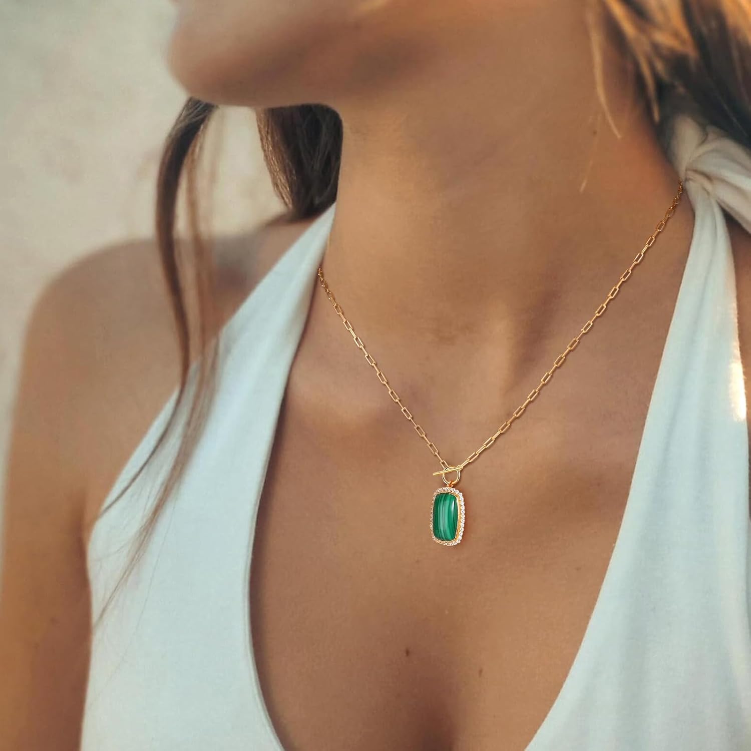 AIBAO Turquoise/Coral/Malachite/Lapis Lazuli Pendant Necklace for Women Sterling Silver Cushion Cut Gemstone Necklace Anniversary Valentines Birthday Jewelry Gift with Box - Image 2