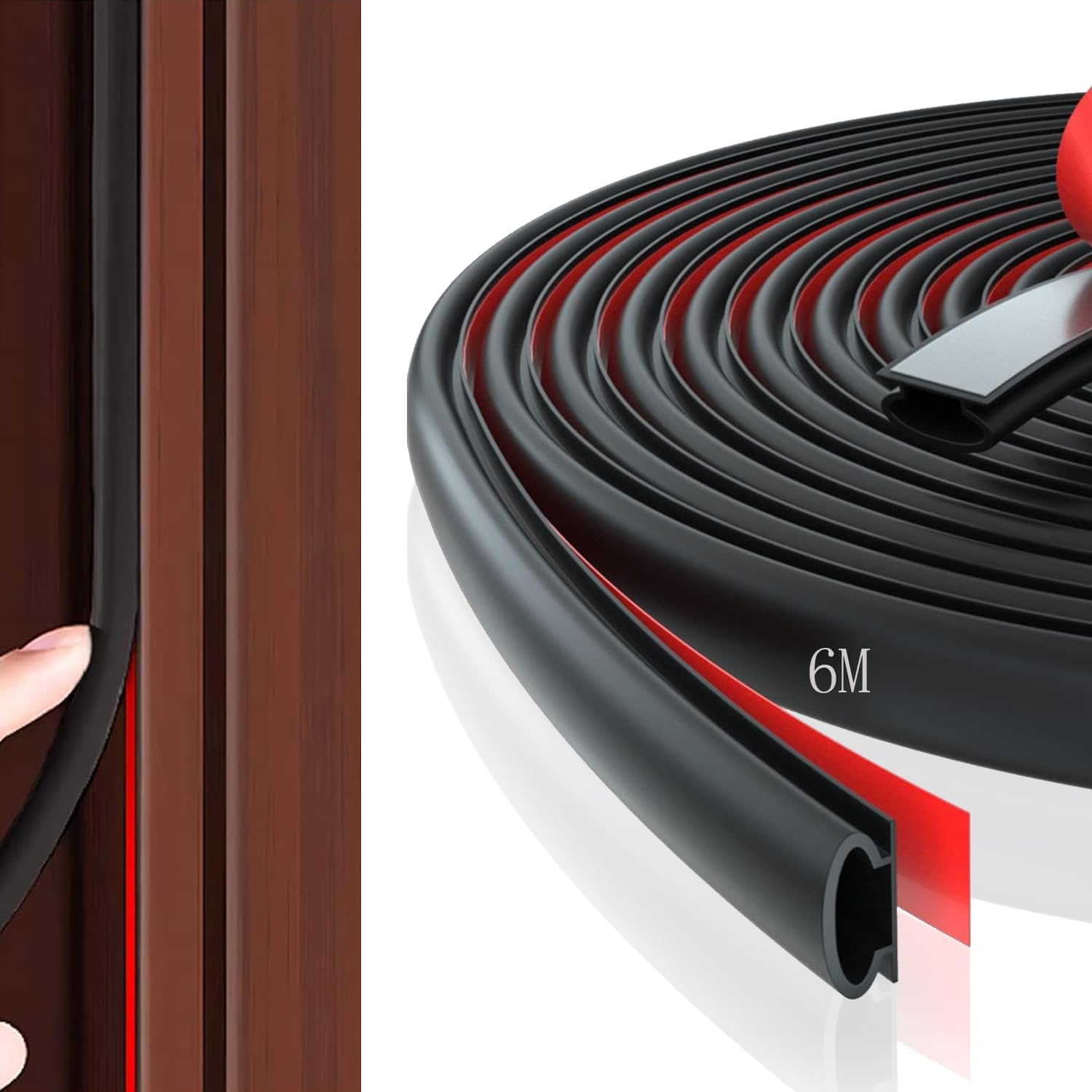 Weather Stripping Door Seal Strip, 6M Black DShape Rubber Self