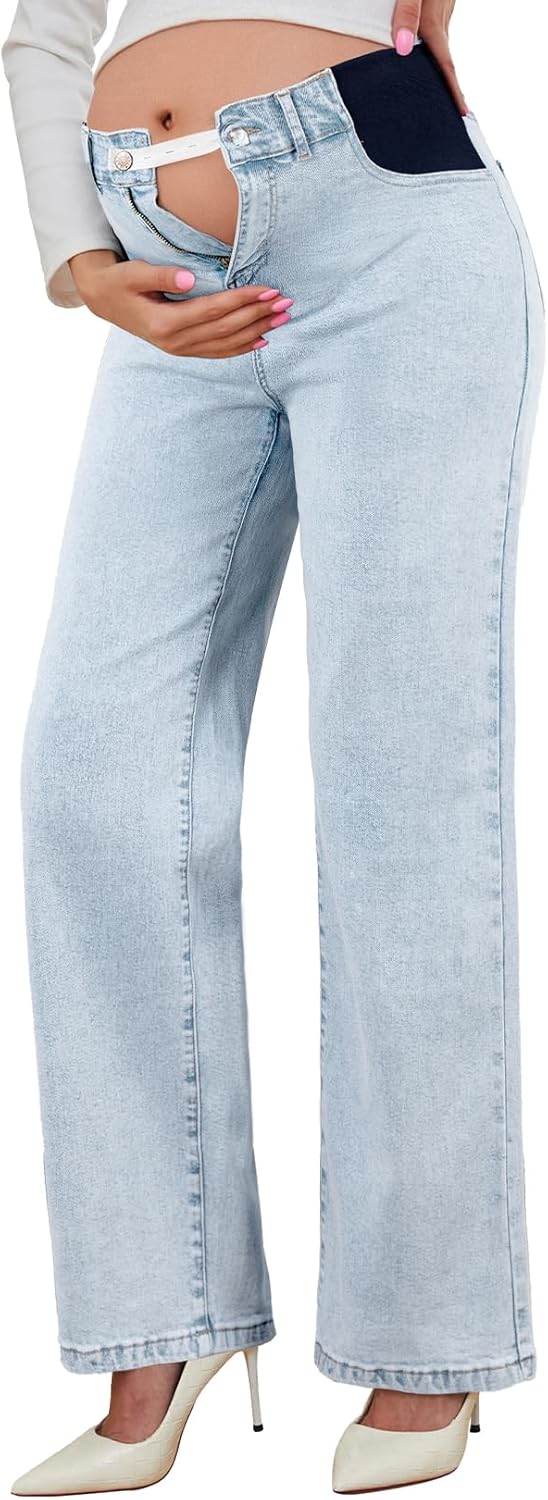 BLENCOT Maternity Jeans for Women High Waist Straight Leg Pregnancy Denim Pants with Pockets - Image 5
