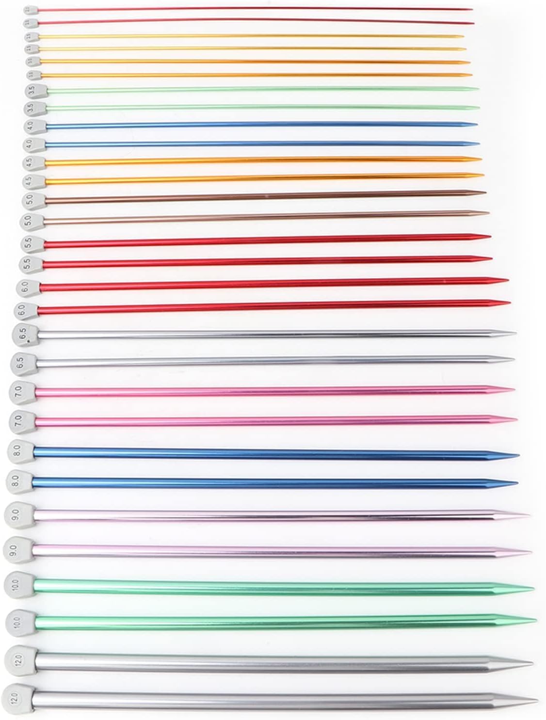 30pcs Knitting Needles, Single Pointed Aluminum Knitting Needle Set, 15 Sizes (2.0mm to 12.0mm)