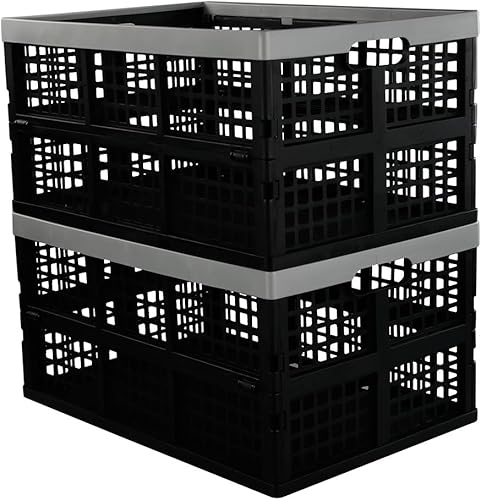 Paquete de 2 cajas de almacenamiento plegables de plástico de 40 L, cesta de almacenamiento apilable grande, almacenamiento de cajas plegables