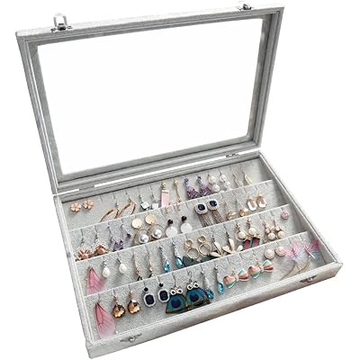 Wudygirl Velvet Jewelry Organizer Clear Lid Earring Holder Organizer 32 Pairs Earrings Storage Stud Tray Showcase Display Case(Earring Storage)