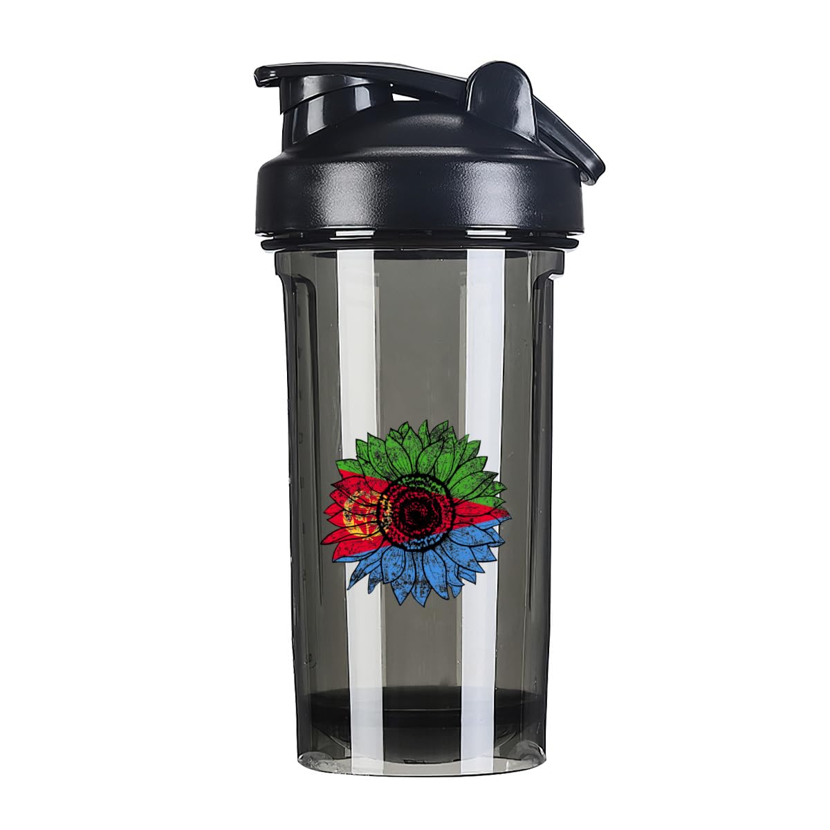 Vintage Sunflower Eritrean Flag 18 Ounce Shaker Cup,Fashion Theme Pattern Shaker Bottle Leak-proof Workout Shake Bottles 500ML/18 oz Perfect for Pre Workout Black 0