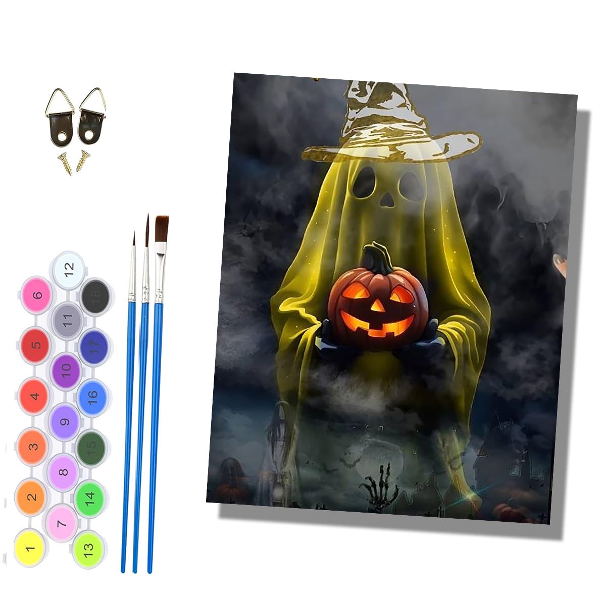 HONGPZH Paint by Numbers for Adults and Beginner Painting by Number Without Frame Oil Paintings on Canvas House Wall Decor 16x20in Ghost with Pumpkin Lantern