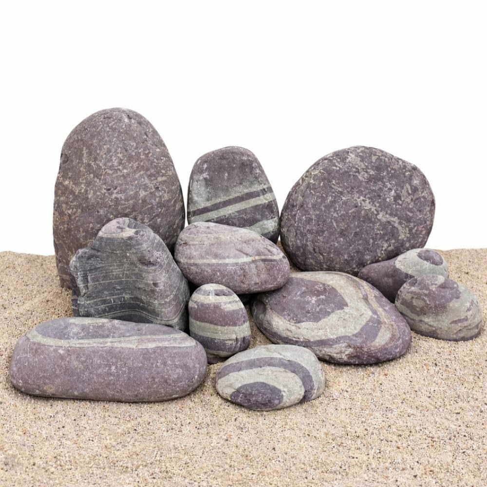AquaOne Aquariumsteine Purple Cloud Stein I Natursteine 25 kg Mix Größe M-XL I Natursteine für Aquascaping und Naturaquarien mit besonderer Farbzeichnung