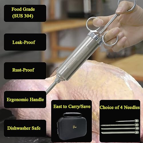 Miniatura 6 de Kit de inyector de marinada de carne de acero inoxidable 304 con estuche, kit de jeringa de inyector de carne de 2 onzas con 4 agujas de condimento