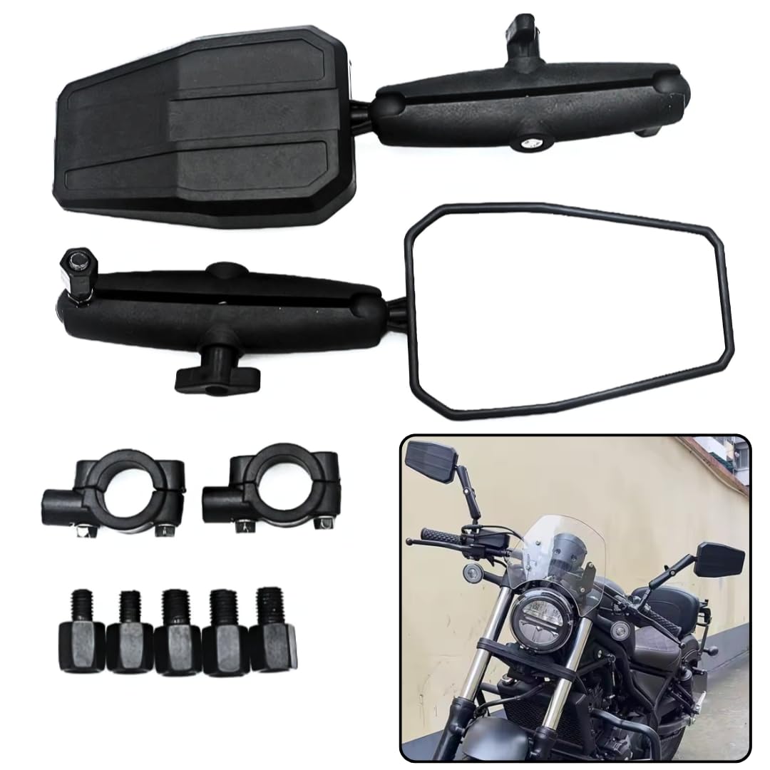 AUOPOWERZ Black Double Take Motorcycle Mirror – Angle Adjustable with Mount & Screws, Fits Street Bike, Dirt Bike, Scooter, Moped, Cruiser, ATV (1 Set)-image-39
