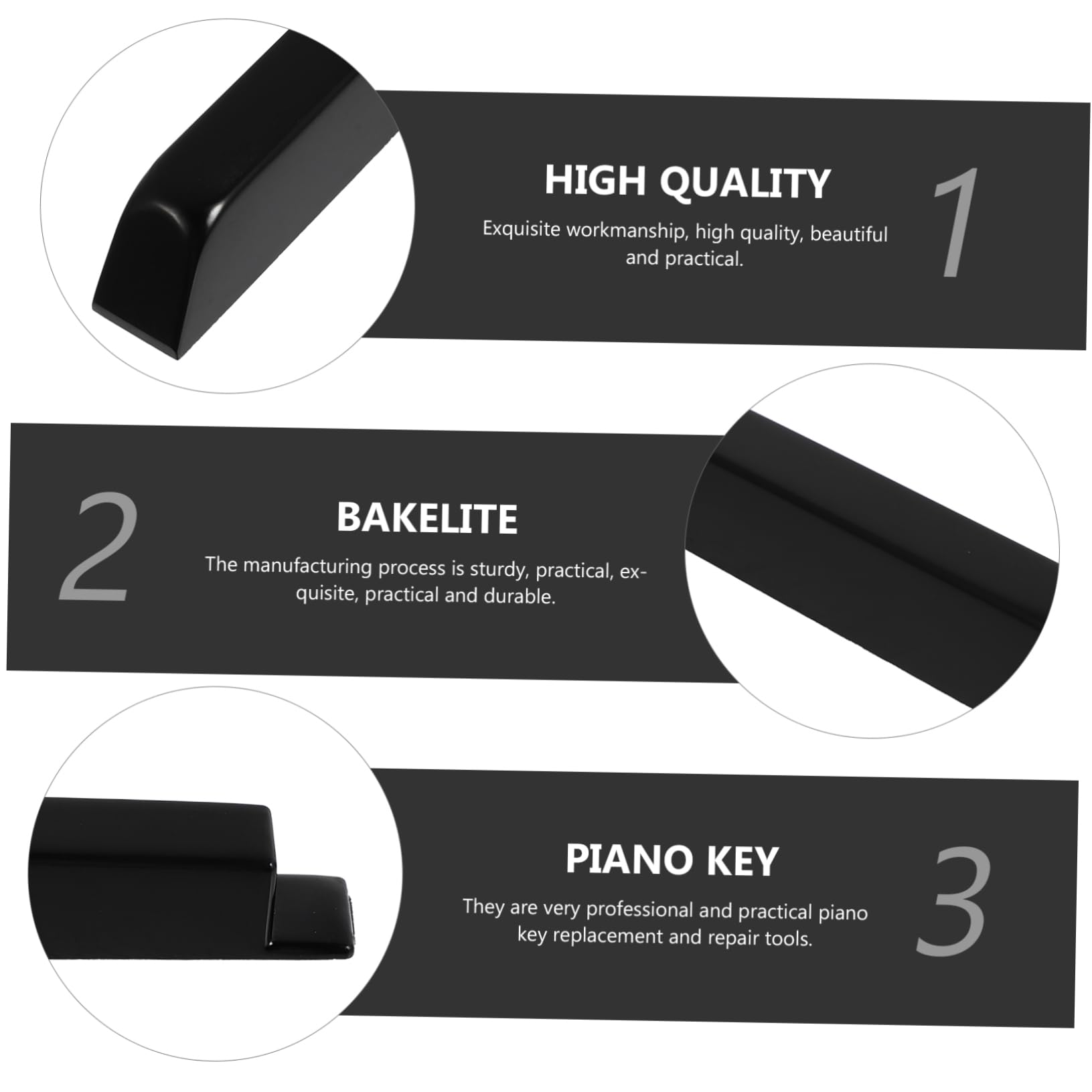 Piel Negra para Teclas de Piano Vertical 36 Piezas de Baquelita | Reemplazo de Teclas Antiguas, Uso Personal y Profesional, Accesorio para Reparación de Instrumentos