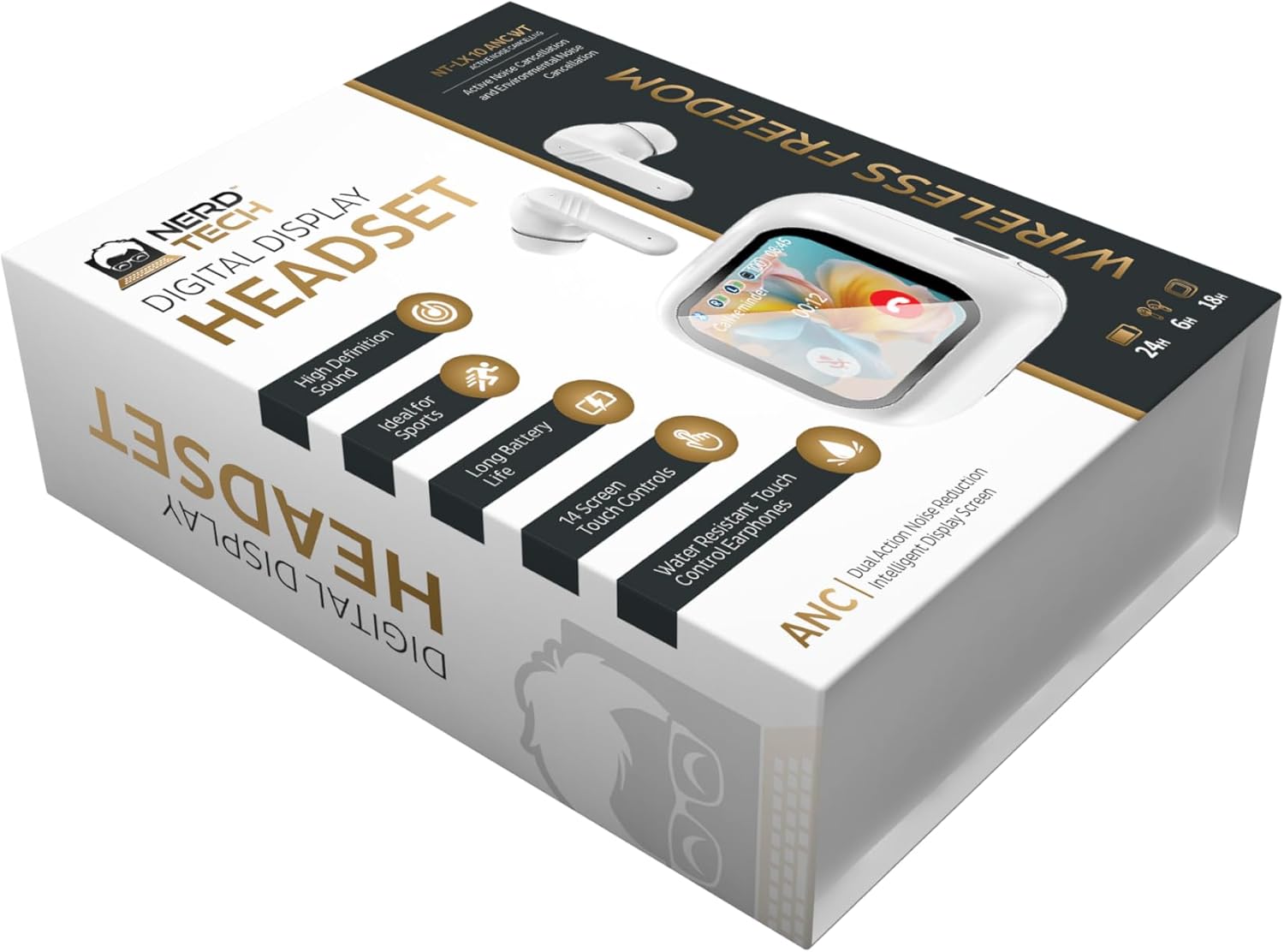 Touch Screen Earbud - Wireless Bluetooth 5.4 Earbuds Noise Cancelling Touchscreen Earbuds - Digital Display Headset Ideal for Sports Earphones - Waterproof Bluetooth (White) - Image 2