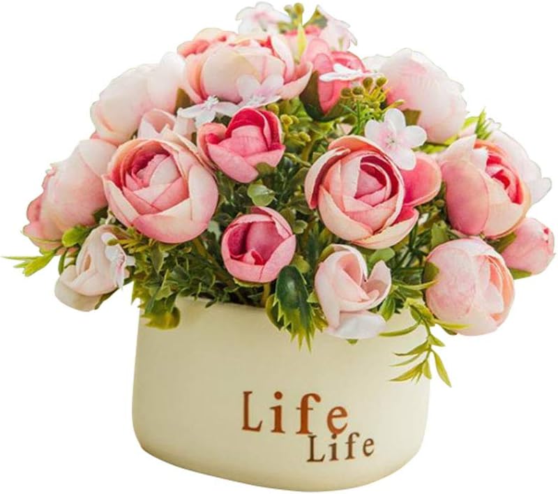 shuntaiwei Flores artificiales con jarrón incluido en maceta, flores de seda de tacto real, flores de plástico para casa, oficina, escritorio, cocina, exquisita decoración del hogar o dormitorio