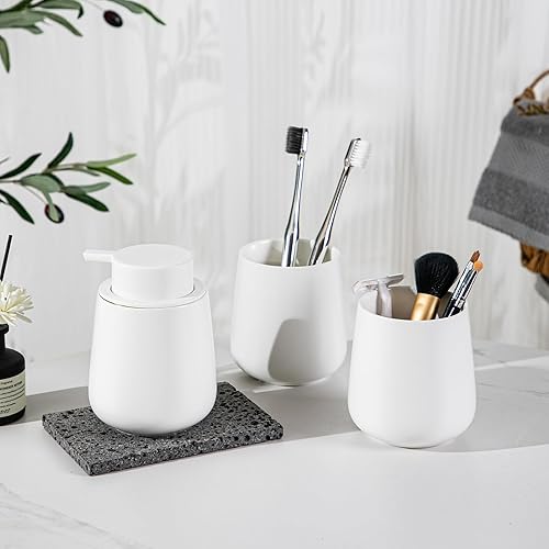 Miniatura 7 de Dispensador de jabón, dispensador de jabón espumoso de cerámica con bomba fácil de presionar para baño (dispensador de espuma blanca)