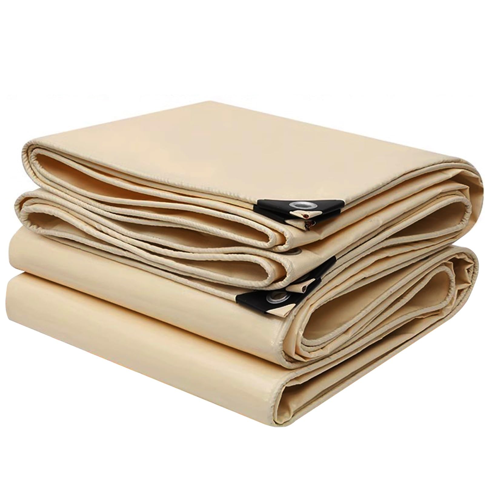 Bâche en PVC Feuille de bâche beige robuste 500 g/m², Couvre-sol imperméable, Housse de protection polyvalente pour mobilier d'extérieur, camping, caravane, voiture, avec œillets renforcés(5x6m)