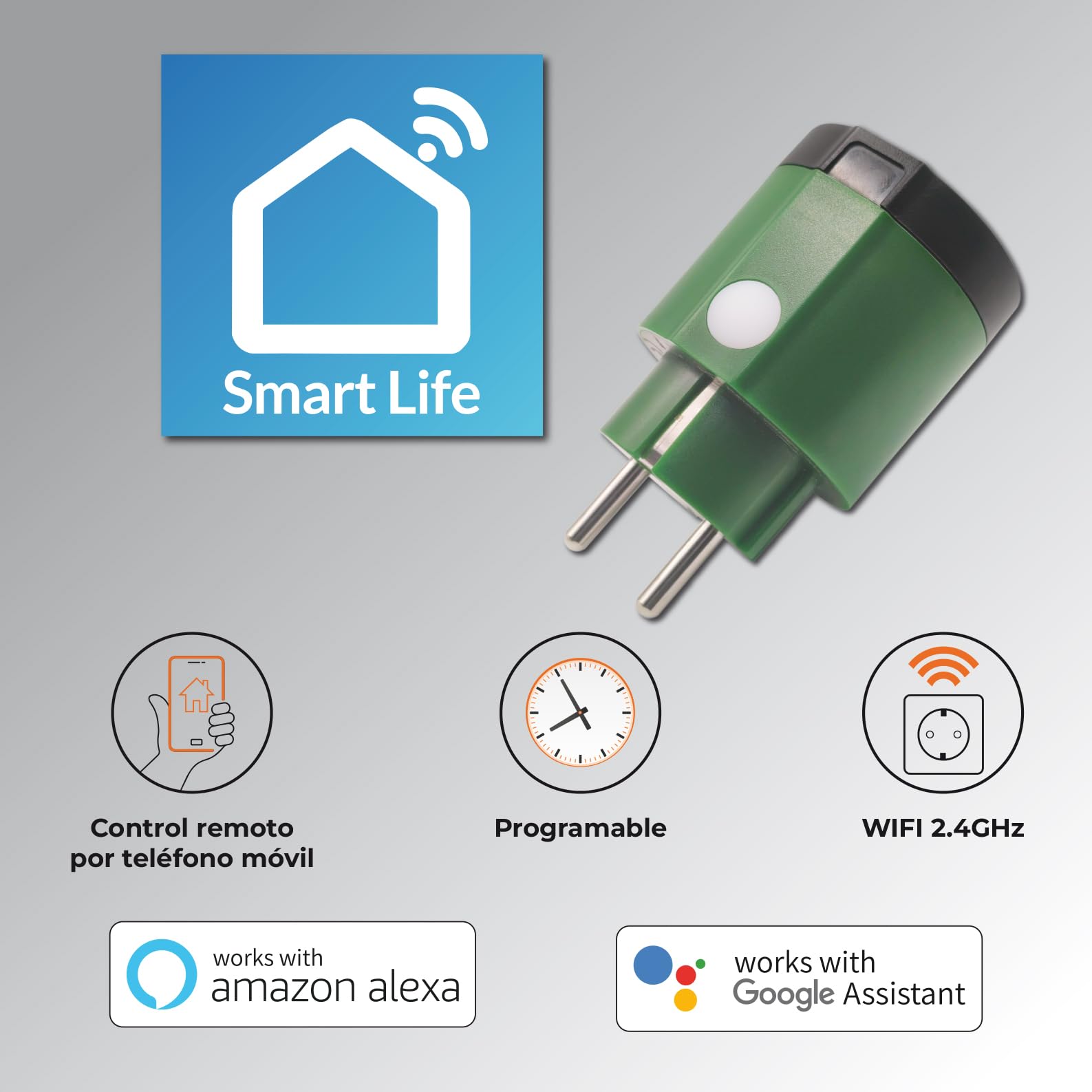 LED ATOMANT Presa WiFi Esterno Rotondo Verde 16A IP44 App Smart Life | Compatibile con Alexa e Google Assistant, App Smart Life e Tuya