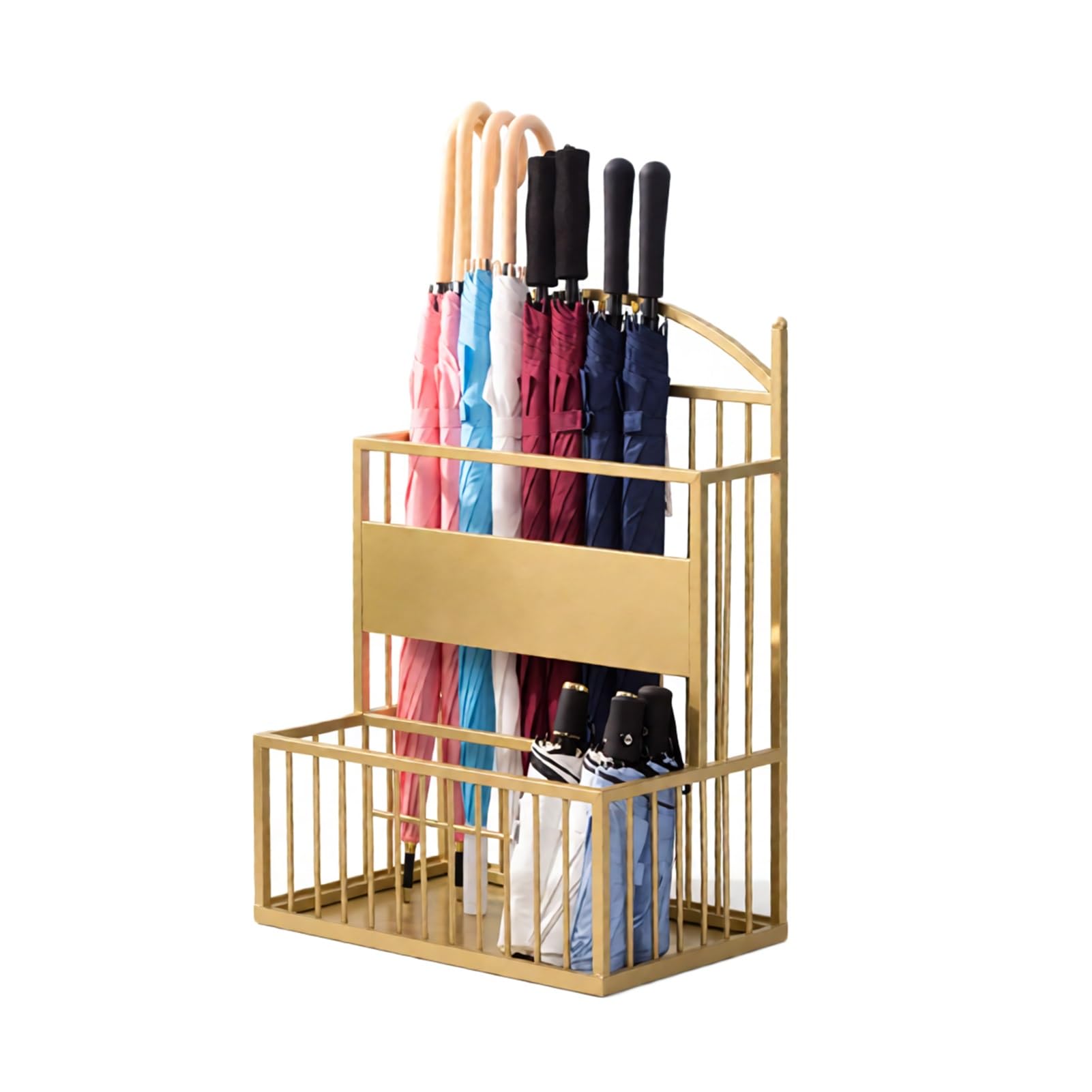 HYLYGFH Gold Iron Umbrella Stand with Drip Tray - Floor-Standing Holder for Home, Office, Hotel Lobby - Stylish 36x25x60cm Umbrella Storage Solution