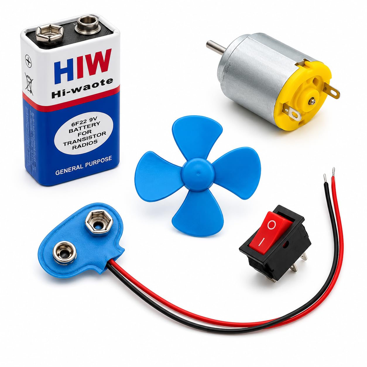 Mini DC Motor Starter Set with Propeller, 9V Battery, Battery Connector, ON/Off Rocker Switch and Connecting Wire for Electrical Projects & Testing-image-43