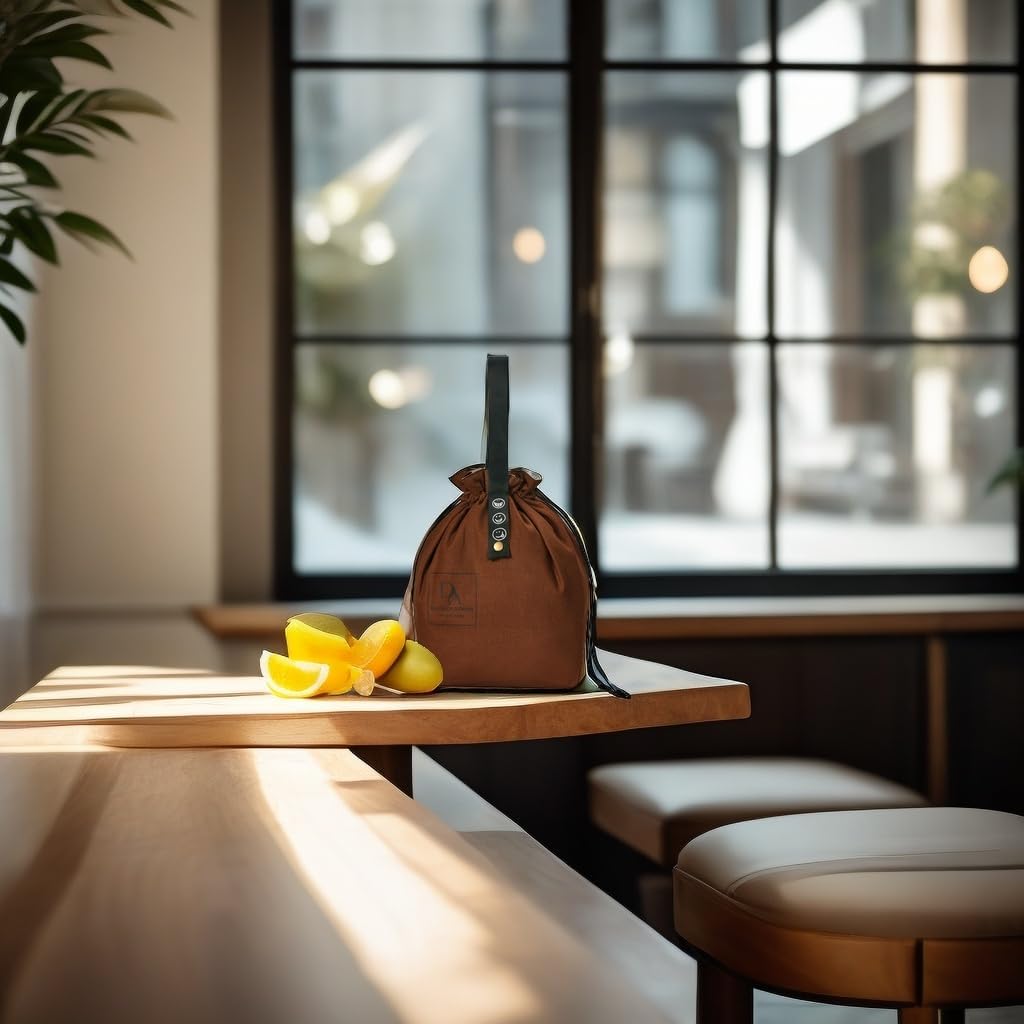 Reusable Lunch Bag,Canvas Drawstring Lunch Bag, Lunch Tote for Work, School, or Picnics, Lightweight & Waterproof, Keeps Food Fresh All Day (Brown) - Image 7