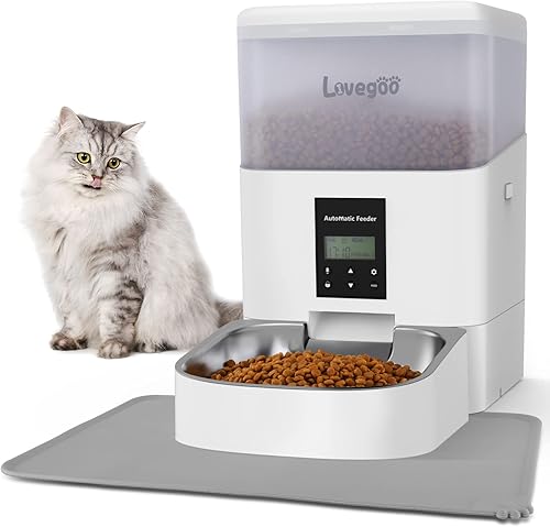 Lovegoo Comedero automático para perros y gatos con alfombrilla de alimentación diseño antiobstrucción alimentador para gatos temporizado control
