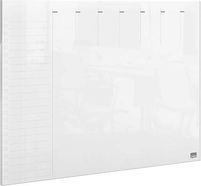 Nobo Transparent Acrylic Mini Whiteboard Weekly Planner, A4, Desktop/Wall Mounted, Dry Erase, Frameless, 210 x 297 mm, Includes Marker Pen and Mounting Pads, Clear, 1915614
