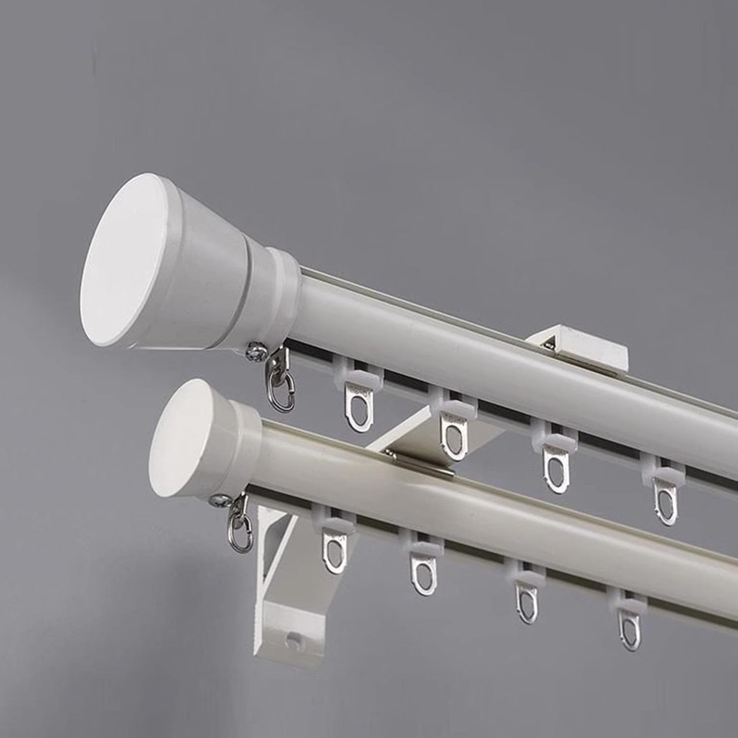 GLDYTVF Double Curtain Track Aluminum Rail 2.4m - Wall Mounted Decorative Bay Window Pole for Home Balcony Living Room Drapes - Stylish White Curtain Rod Solution