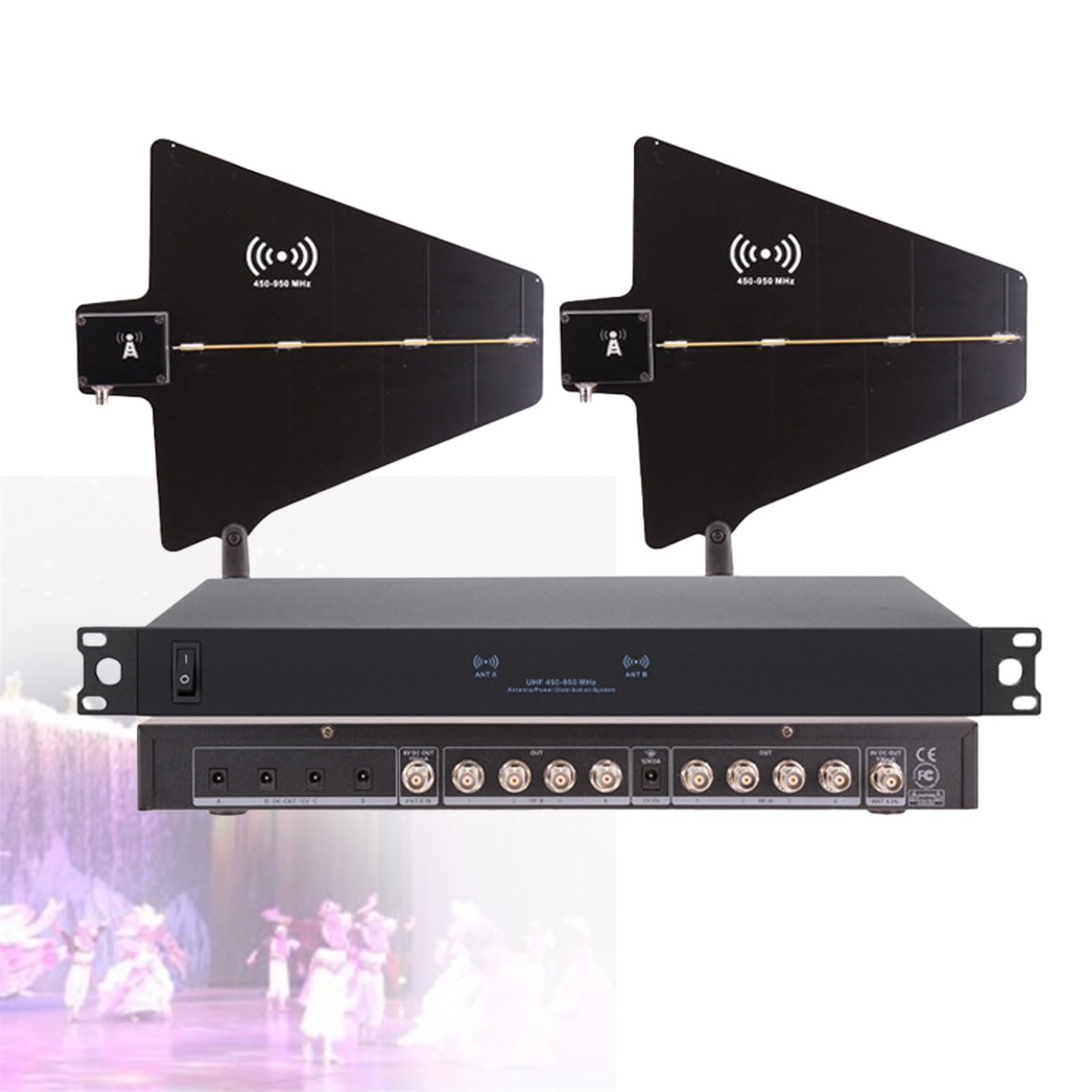 UHF Antenna Power Distribution System, Active Directional Antennas Wireless Microphone Systems, 450-950 Mhz, with 2 Antenna Paddles for Wedding, Live Shows 8Input