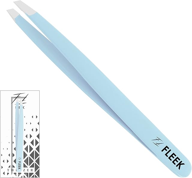 Fleek Eyebrow Tweezers Professional Best Stainless Steel Precision Tweezers Slanted Tweezers for Facial Hair Women & Men (Sky Blue)