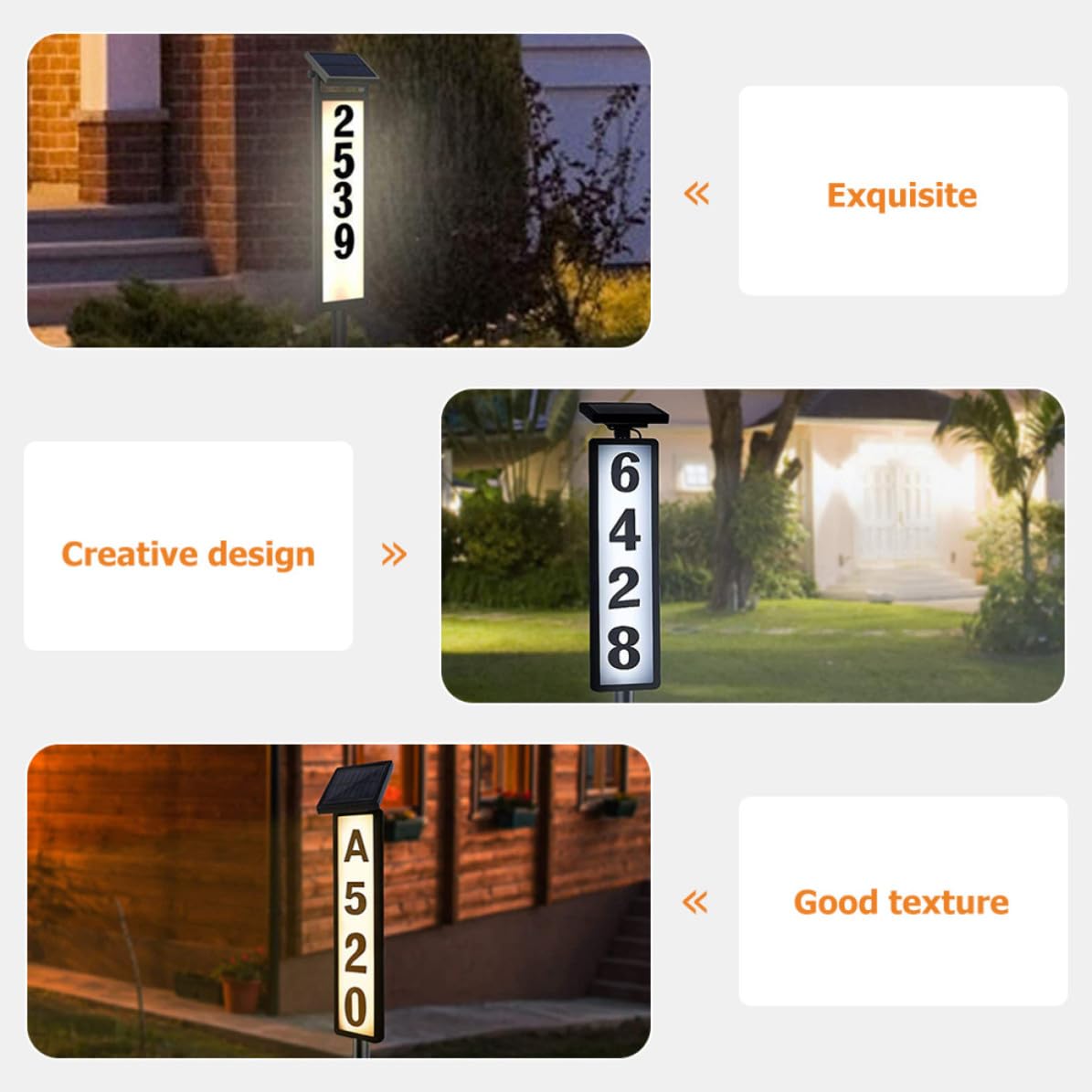Luxshiny Luce Civico Solare, House Number Light, in Plastica Nera, per Esterni e Giardino, Illuminazione Outdoor e Visualizzazione Indirizzo