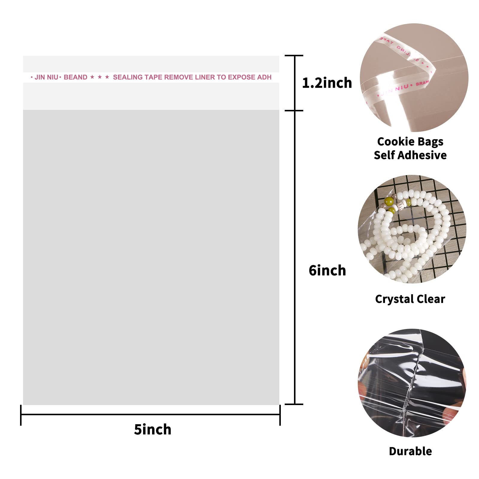 SUREHOME Bolsas de galletas, bolsas de celofán transparente de 5 x 6 pulgadas con sello autoadhesivo, 200 unidades, resellables, autoadhesivas, bolsa de celofán, recuerdos de fiesta, regalos de