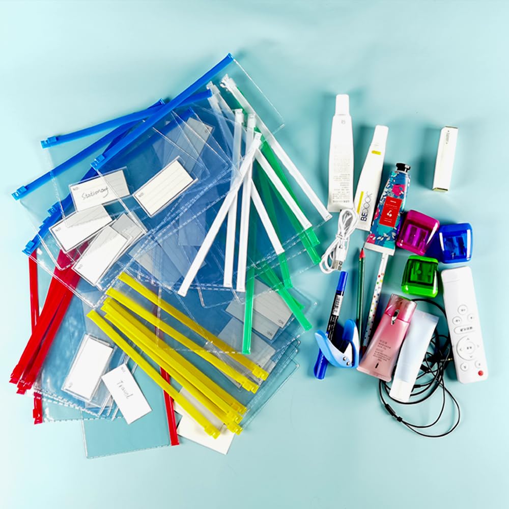 30 sobres de plástico, sobres de polietileno con cremallera, bolsas de almacenamiento reutilizables, sobre con cremallera para suministros de oficina (9 x 4.7 pulgadas)