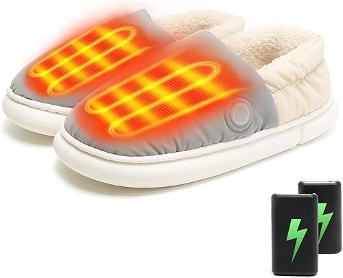 Pantuflas térmicas para mujer, calentador de pies con calefacción recargable para mujeres y hombres, pantuflas ligeras con batería de 4000 mAh para