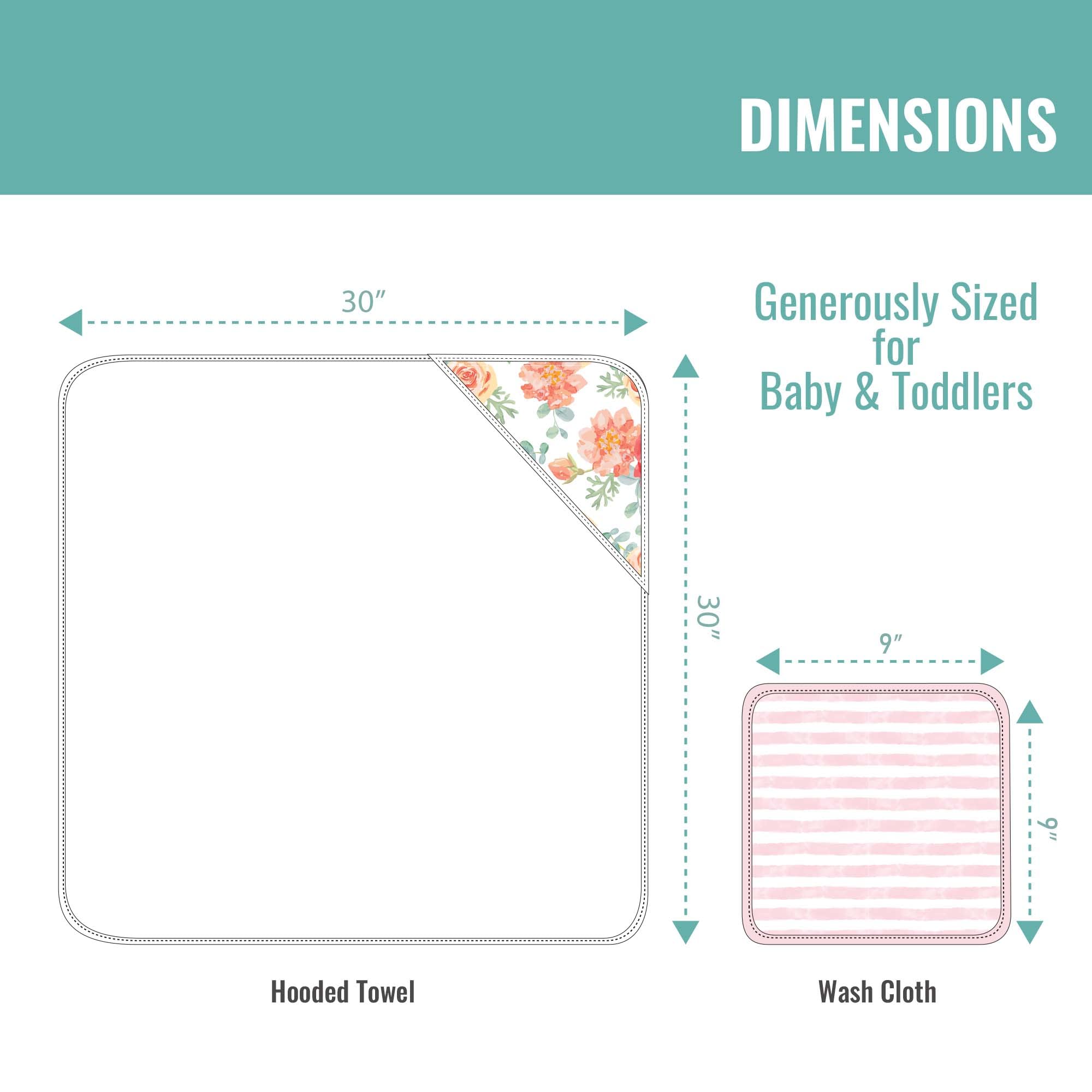 Toalla de baño para bebé de 30 x 30 pulgadas, toalla para bebé recién nacido con capucha con 4 paños – Toalla de baño de rizo de algodón ultra absorbente y suave para bebé, bebé y niño pequeño (niñas)