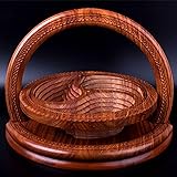 Handmade Wood Carving Fruit Plate Wooden Collapsible Fruit Basket Unique Foldable Walnut Basket for Fruit, Bread and Nuts 11